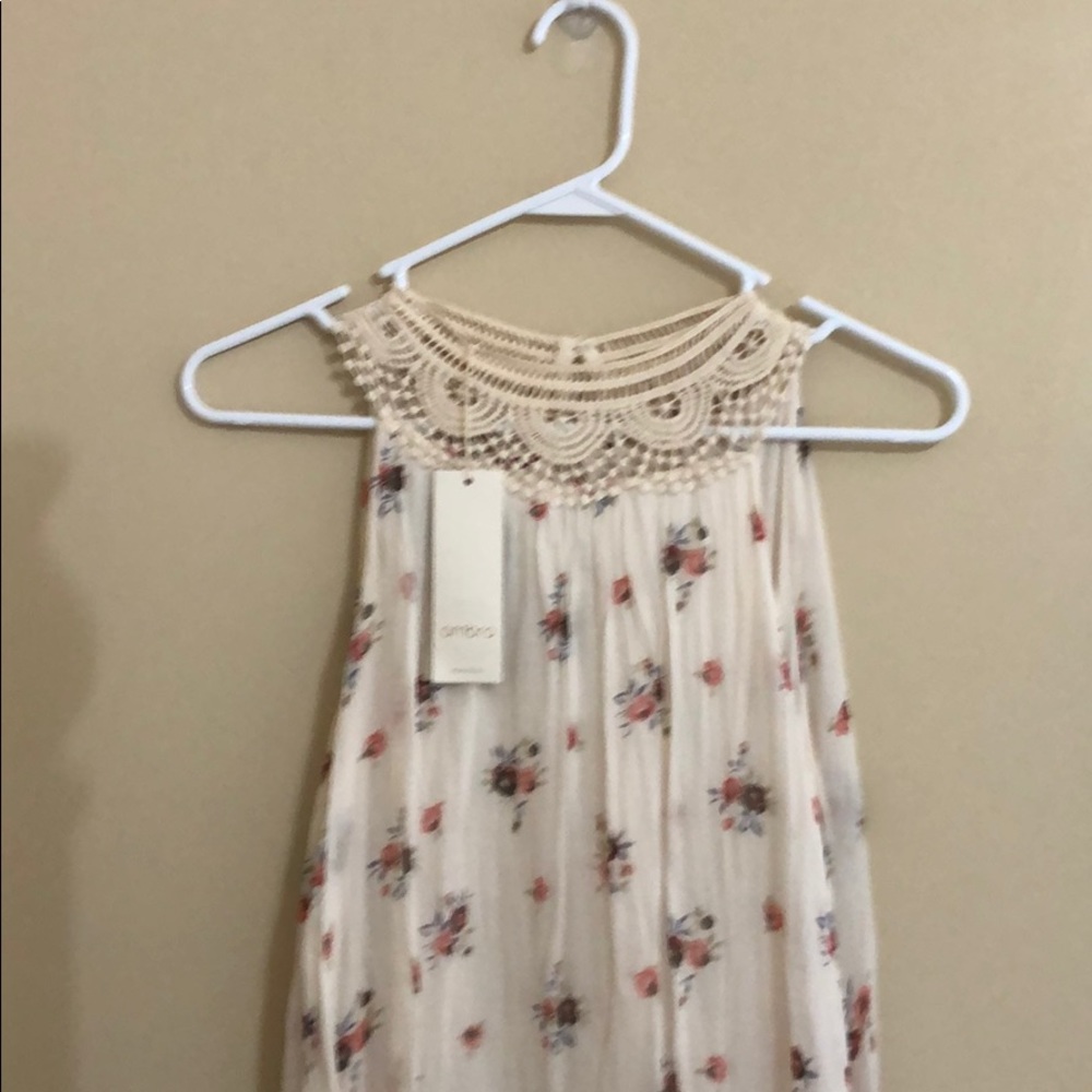 Off white sleeve dress- crochet neckline - Large